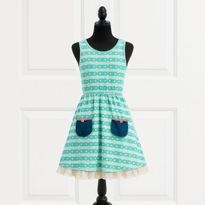 Matilda Jane 435 “Lakeside” Dress, Size 10 Pockets, Aqua, Lace, Sleeveless